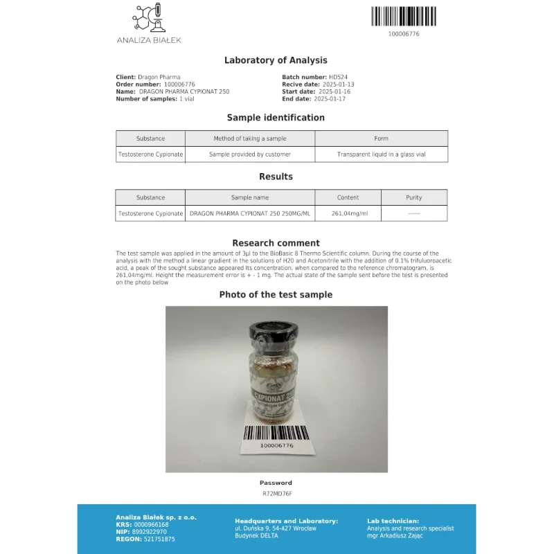 Testosterone Cypionat 250 mg/ml – 10 ml Vial – Dragon Pharma CYPIONAT 250-2