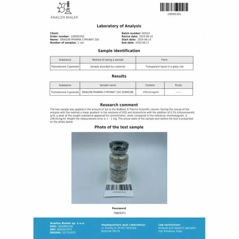 Testosterone Cypionat 250 mg/ml – 10 ml Vial – Dragon Pharma CYPIONAT 250-3